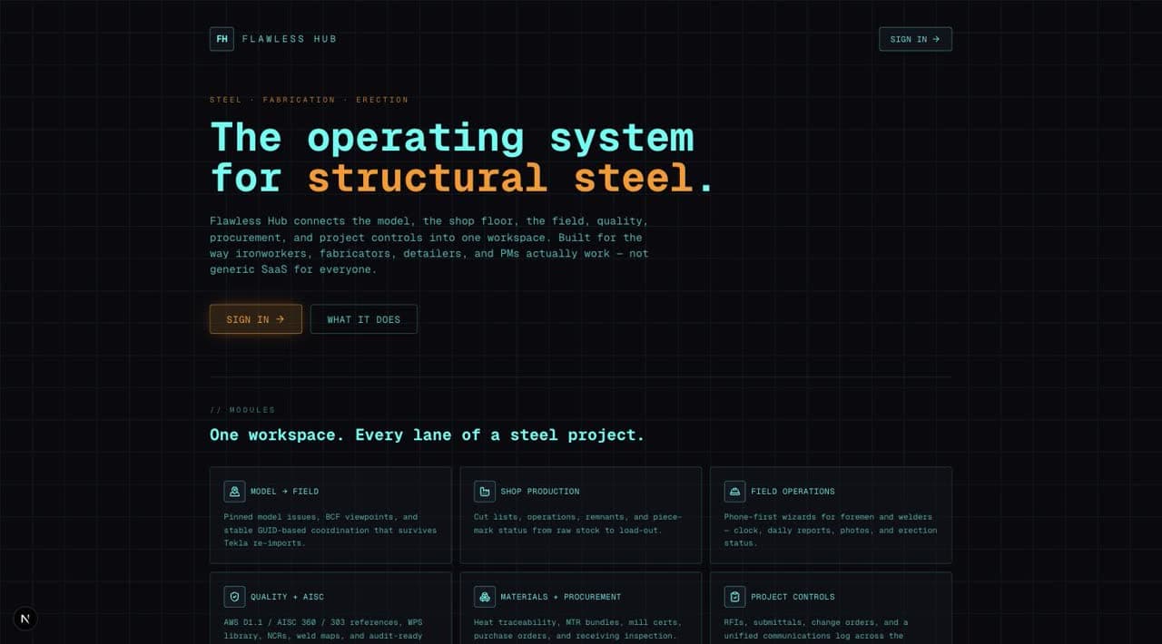 Product landing screen reading: the operating system for structural steel
